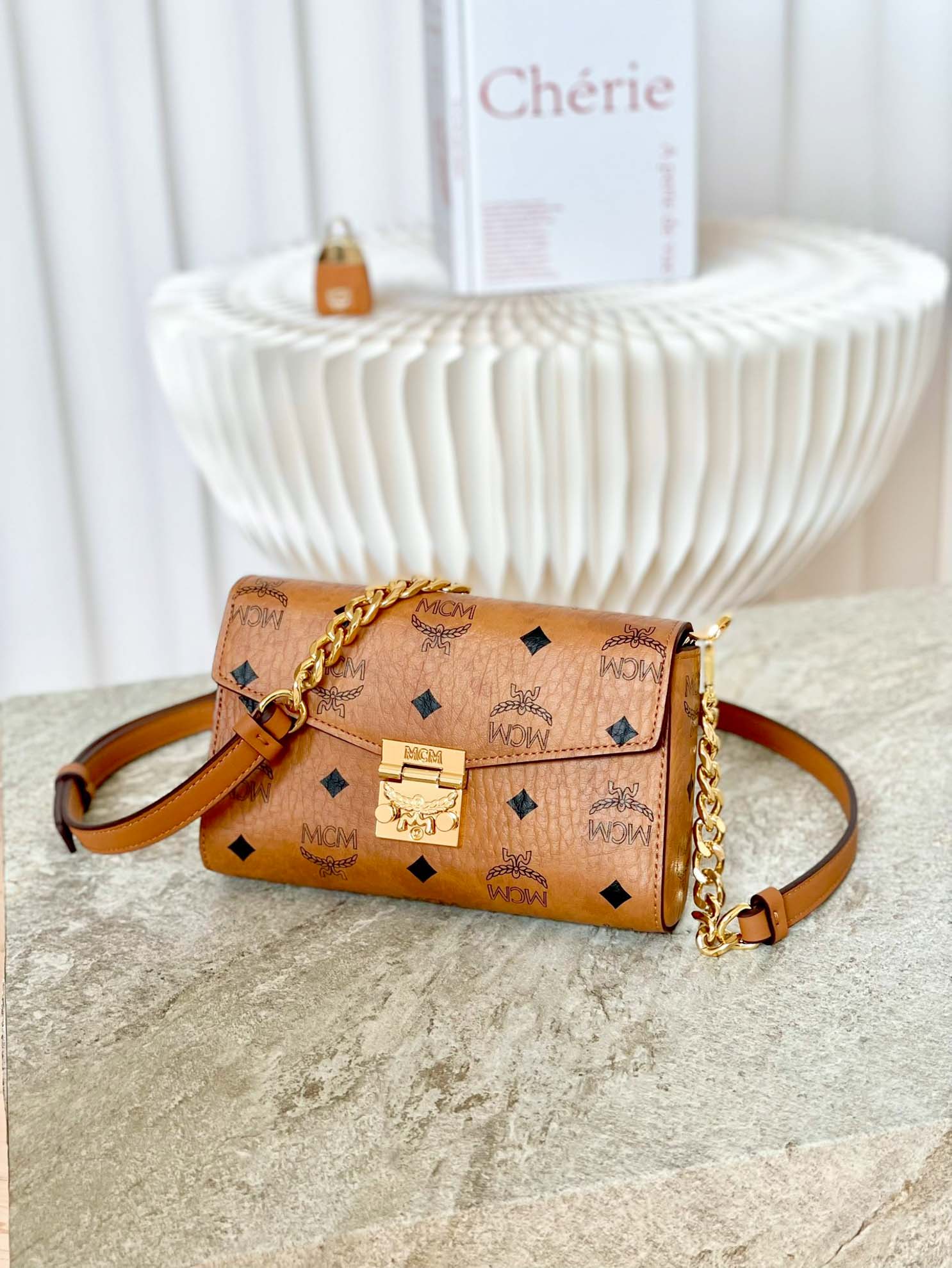 Túi MCM Small Millie Crossbody in Visetos Cognac