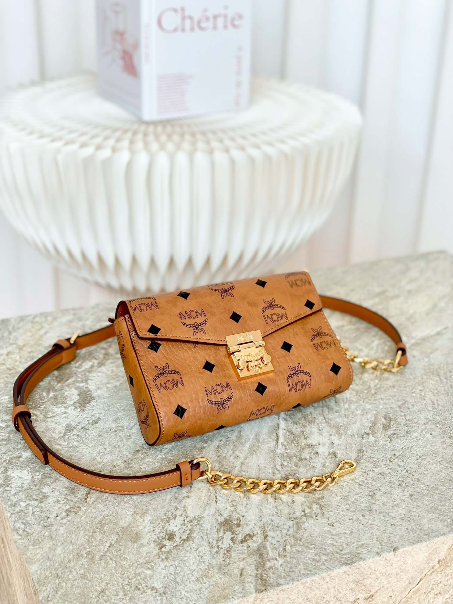 Túi MCM Small Millie Crossbody in Visetos Cognac