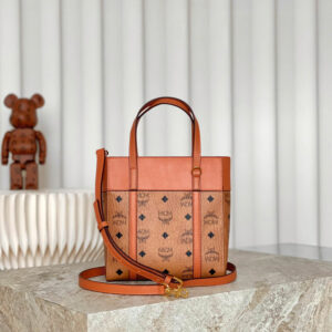 TÚI MCM Visetos Mini Aren Shopper Tote Cognac