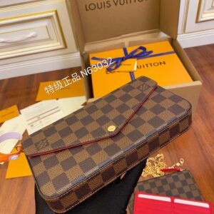 Túi Nữ Louis Vuitton Pochette Felicie Damier Ebene Cerise Red