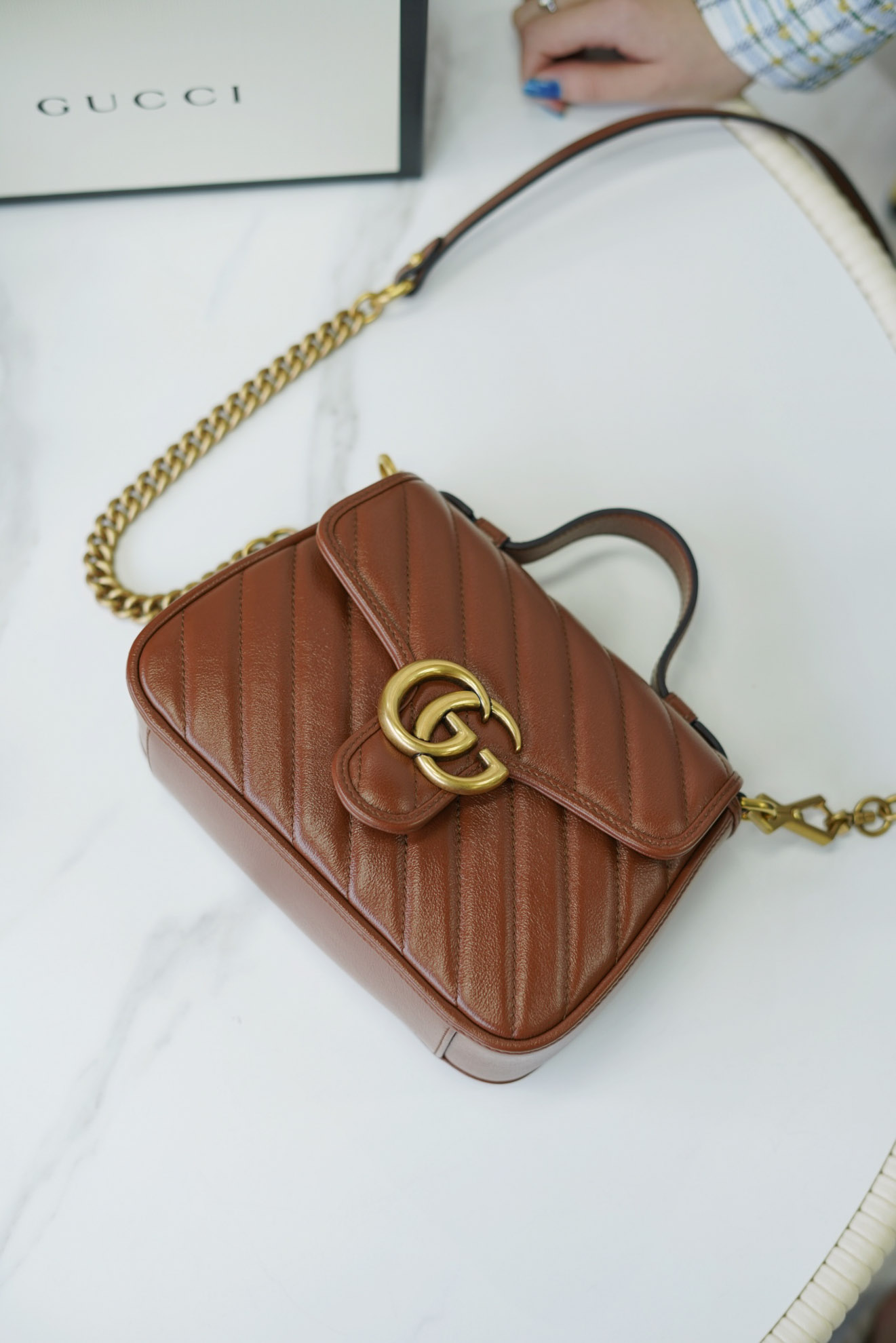 Túi Xách Gucci GG Marmont Mini Matelassé Shoulder Bag Màu Nâu