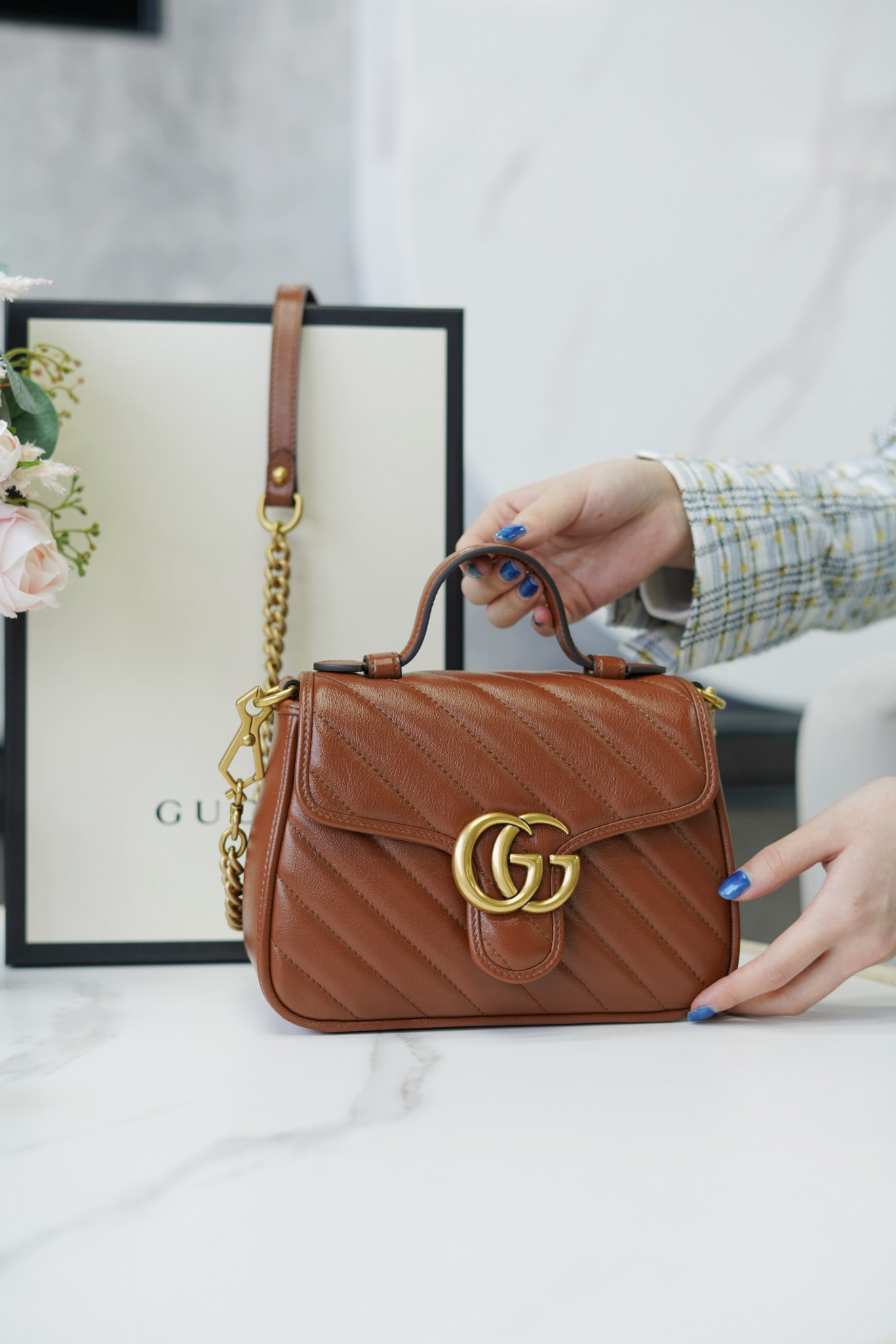 Túi Xách Gucci GG Marmont Mini Matelassé Shoulder Bag Màu Nâu