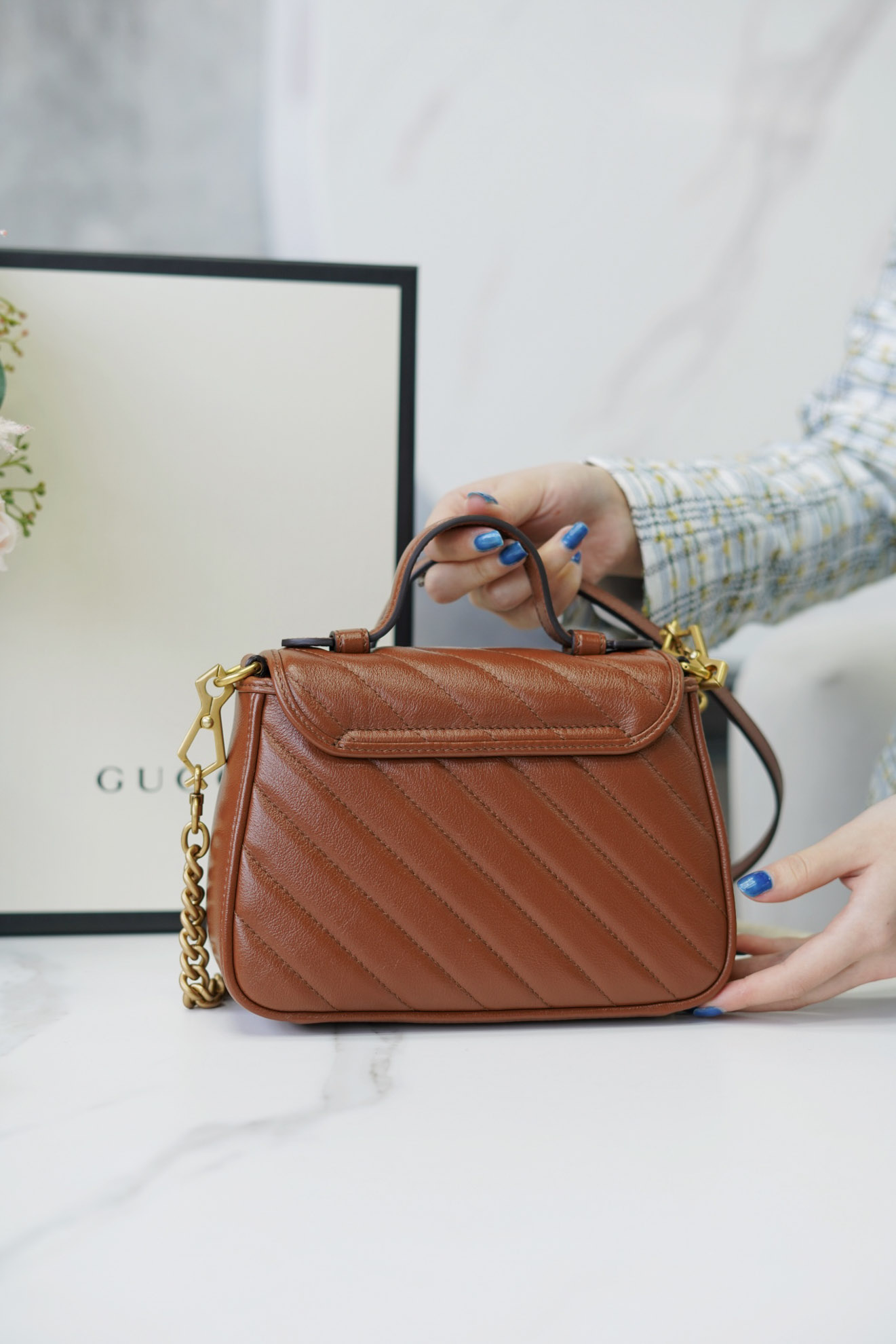 Túi Xách Gucci GG Marmont Mini Matelassé Shoulder Bag Màu Nâu