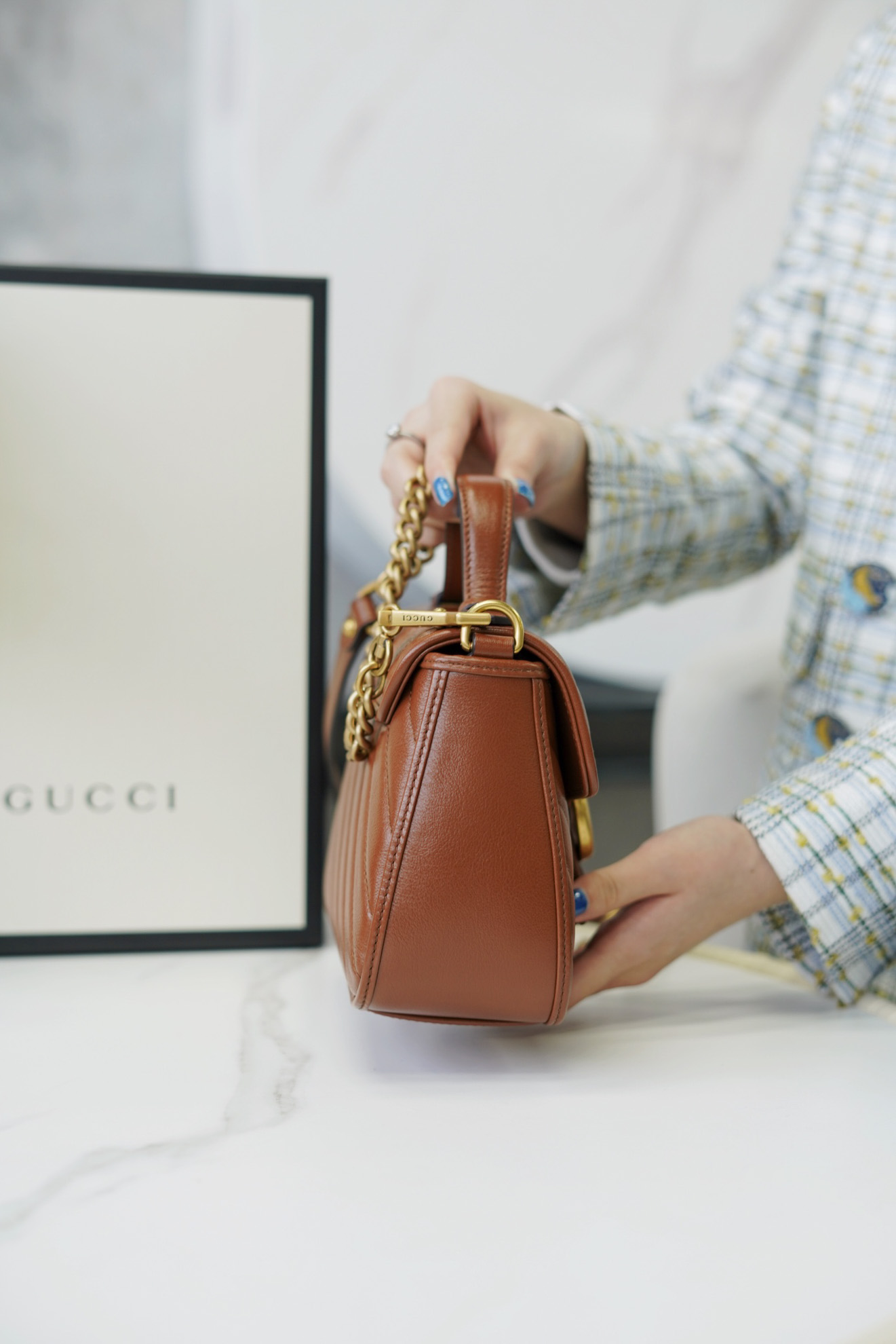 Túi Xách Gucci GG Marmont Mini Matelassé Shoulder Bag Màu Nâu