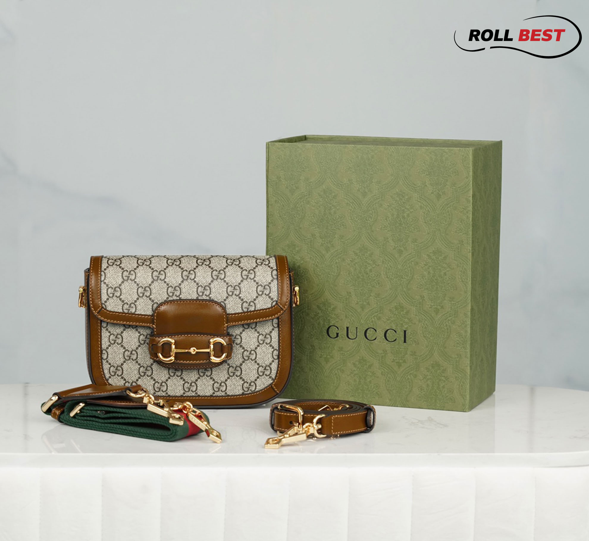 Túi Gucci Horsebit 1955 Mini Bag Nâu GG Canvas