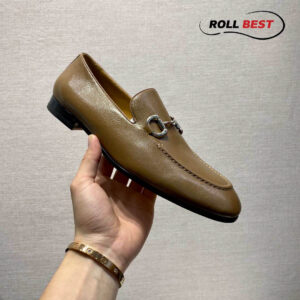 Giày Gucci Tan Leather Horsebit Loafers Brown