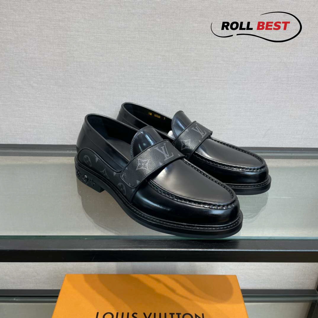 Giày Louis Vuitton Derby Harness Black Loafers Hoa