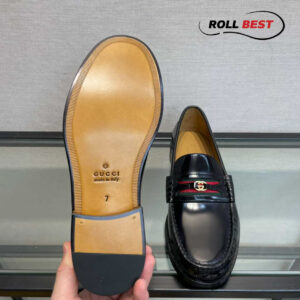 Giày Gucci Kaveh Logo Bit-Strap Loafers Đen Da Bóng