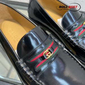 Giày Gucci Kaveh Logo Bit-Strap Loafers Đen Da Bóng