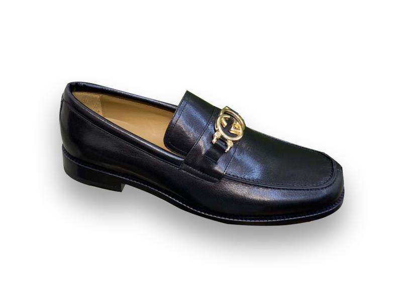 Giày Gucci Loafer Đen Da Bóng Logo Vàng