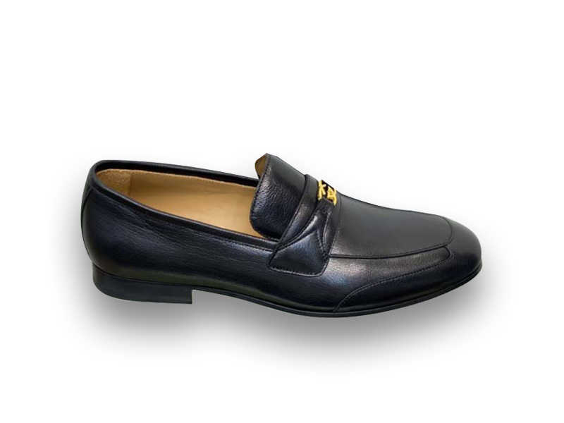 Giày Gucci Loafer Đen Da Nhăn Logo Gucci Vàng Nhỏ