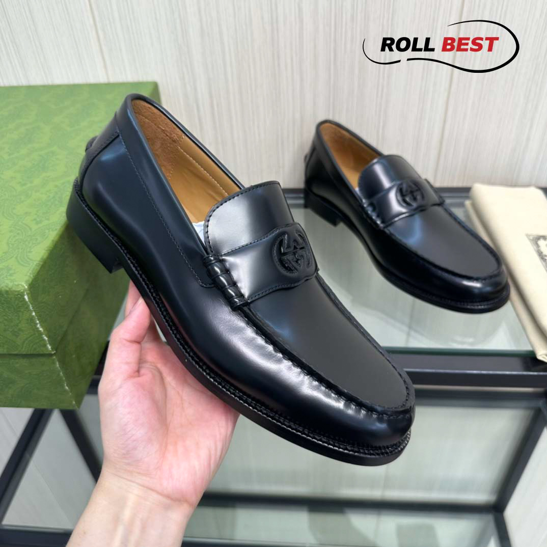 Giày Gucci Loafer Đen Da Trơn Khóa Logo Da