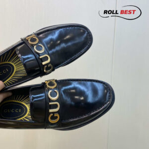 Giày Gucci Loafer Đen Da Trơn Logo Gucci Vàng