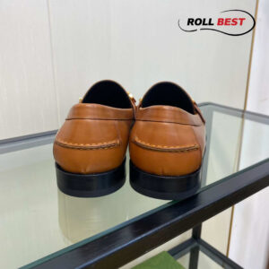 Giày Gucci Loafer Nâu Da Trơn Logo Gucci Vàng