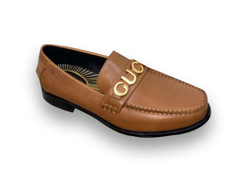 Giày Gucci Loafer Nâu Da Trơn Logo Gucci Vàng