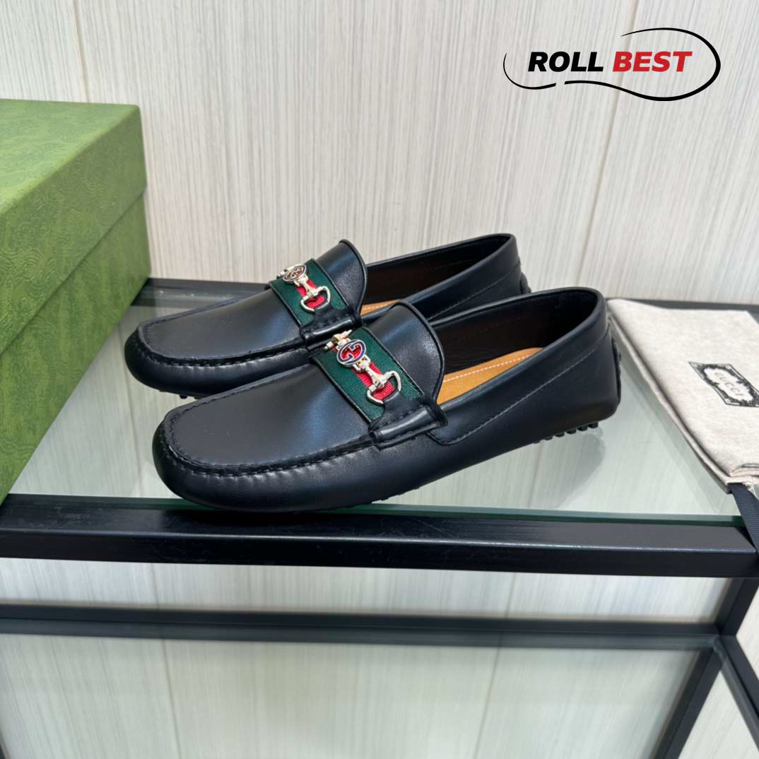 Giày Gucci Stripe Casual Leather Loafer 'Black'