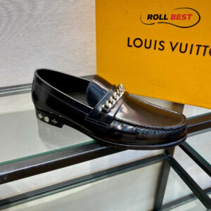 Giày Louis Vuitton Black Đế Cao Da Bóng Họa Tiết Dây Xích