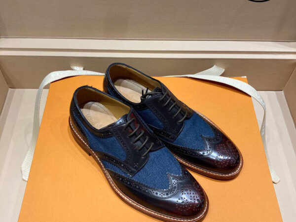 Giày Louis Vuitton Leather Denim Wingtip Brogue Shoe Blue
