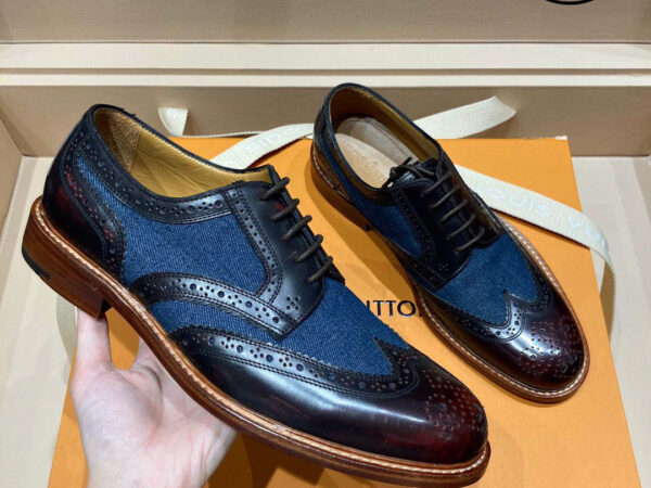 Giày Louis Vuitton Leather Denim Wingtip Brogue Shoe Blue