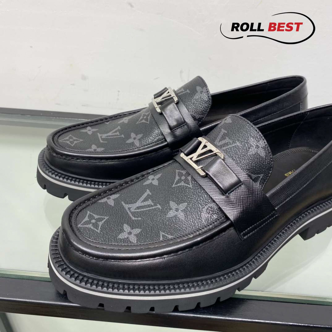 Giầy Louis Vuitton Loafers Major Black Họa Tiết Hoa