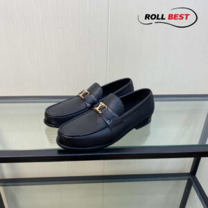 Giày Louis Vuitton Major Loafer Đế Cao Da Nhăn Khóa Vàng