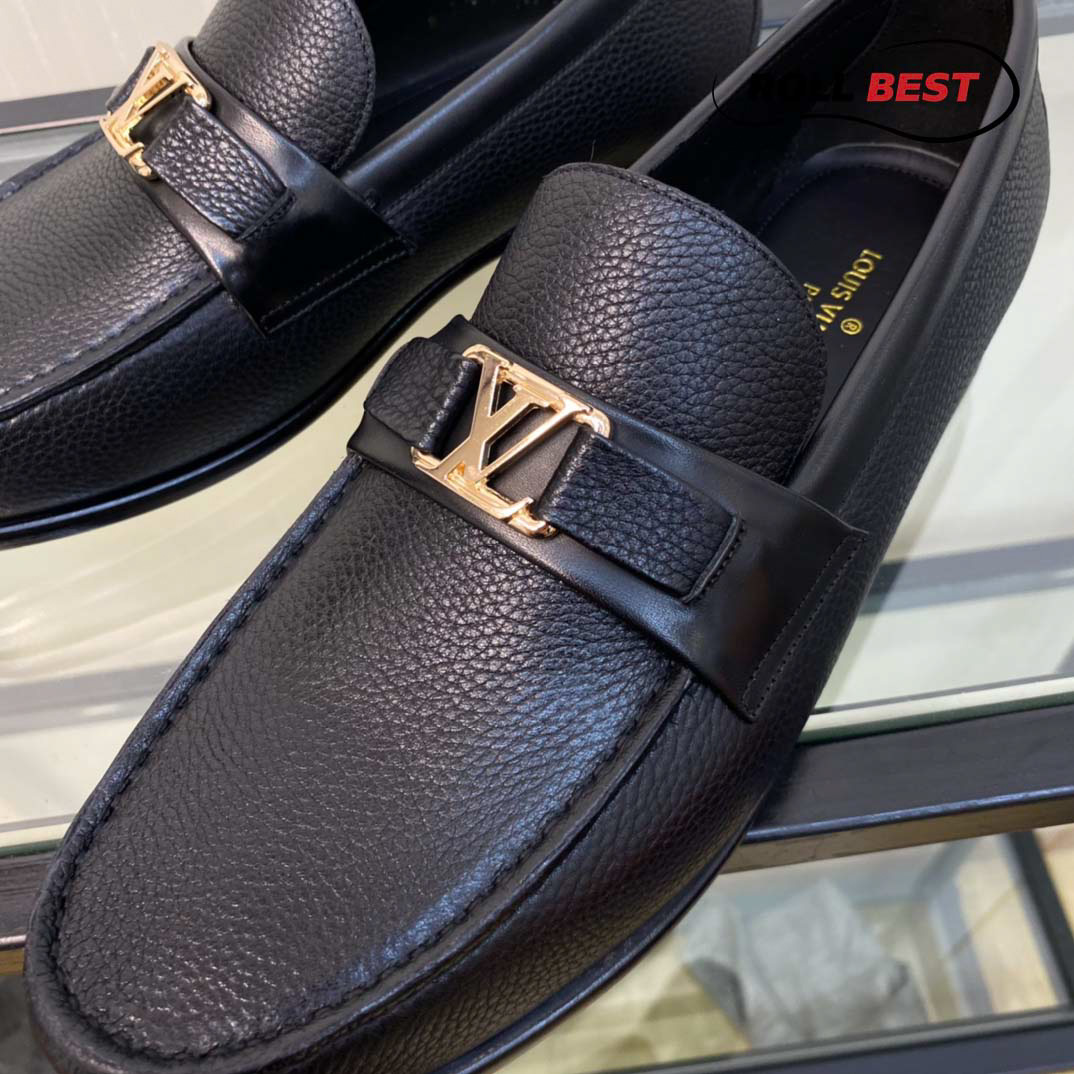 Giày Louis Vuitton Major Loafer Đế Cao Da Nhăn Khóa Vàng