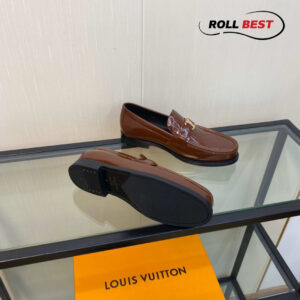 Giày Louis Vuitton Major Loafer Nâu Họa Tiết Chìm Khóa Bạc