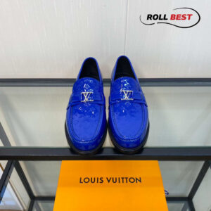 Giày Louis Vuitton Major Loafer Xanh Họa Tiết Chìm Khóa Bạc