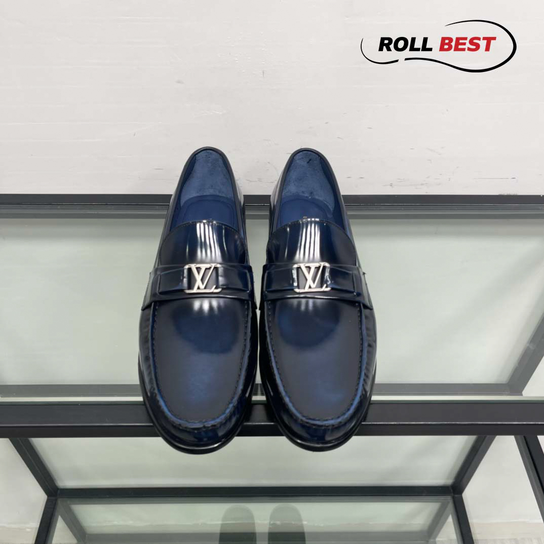 Giày Louis Vuitton Major Loafers Đế Cao Da Bóng Xanh Than