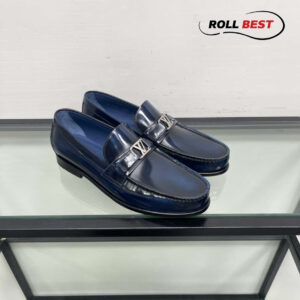 Giày Louis Vuitton Major Loafers Đế Cao Da Bóng Xanh Than