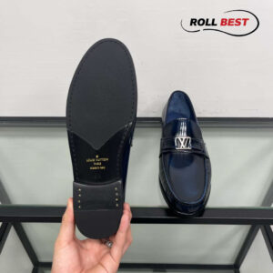 Giày Louis Vuitton Major Loafers Đế Cao Da Bóng Xanh Than