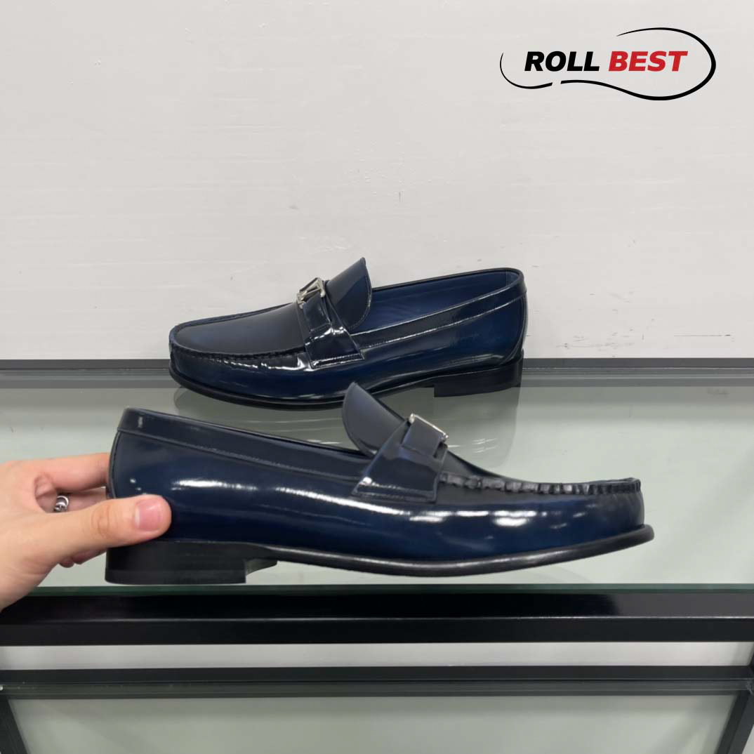 Giày Louis Vuitton Major Loafers Đế Cao Da Bóng Xanh Than