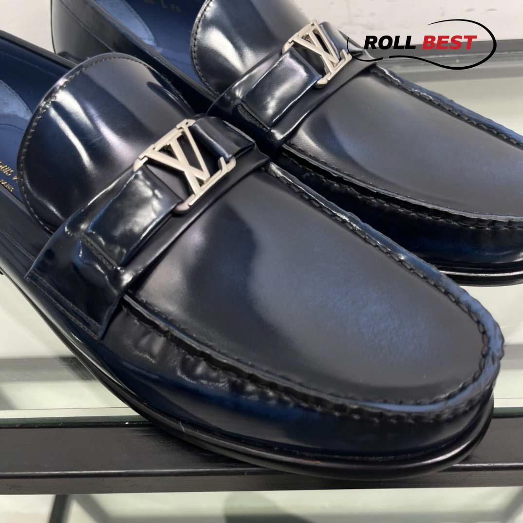 Giày Louis Vuitton Major Loafers Đế Cao Da Bóng Xanh Than