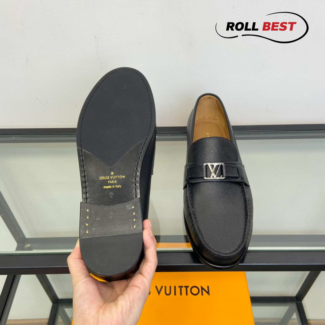 Giày Louis Vuitton Major Loafers Shoes Đế Cao Da Nhăn Đen