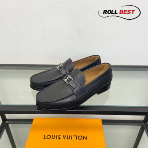 Giày Louis Vuitton Major Loafers Shoes Đế Cao Da Nhăn Đen