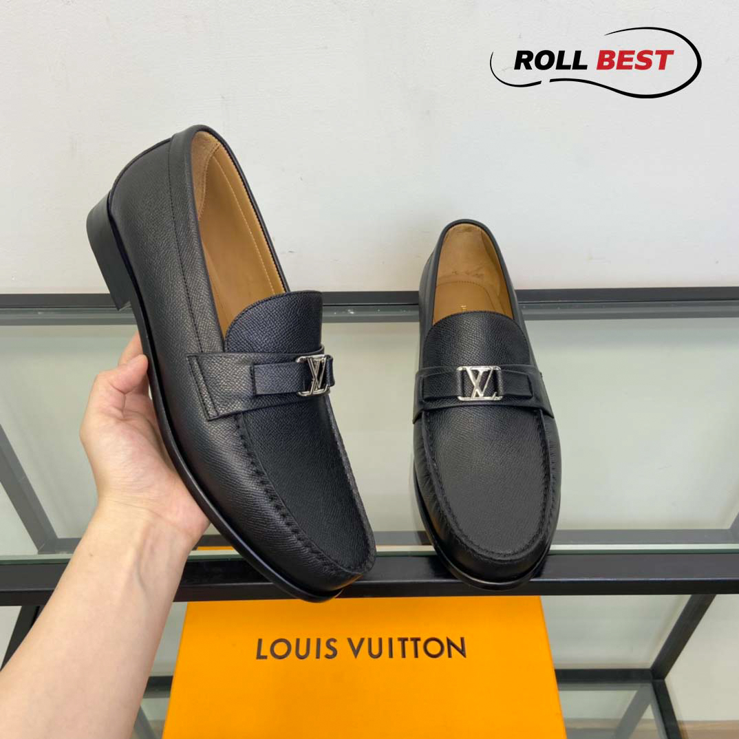 Giày Louis Vuitton Major Loafers Shoes Đế Cao Da Nhăn Đen