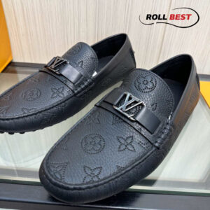 Giày Louis Vuitton Moccasin Đen Vân Monogram Chìm