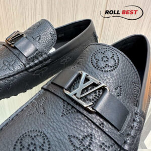 Giày Louis Vuitton Moccasin Đen Vân Monogram Chìm