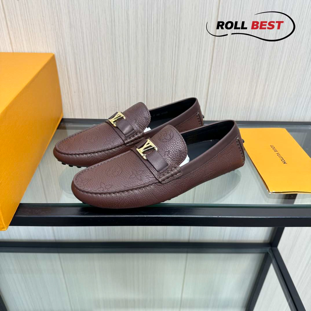 Giày Louis Vuitton Moccasin Đỏ Vân Monogram Chìm