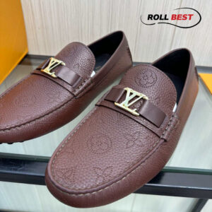 Giày Louis Vuitton Moccasin Đỏ Vân Monogram Chìm