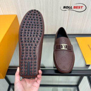 Giày Louis Vuitton Moccasin Đỏ Vân Monogram Chìm