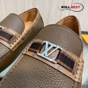 Giày Louis Vuitton Moccasin Nâu Da Nhăn Viền Monogram