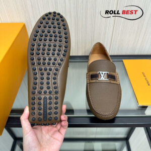 Giày Louis Vuitton Moccasin Nâu Da Nhăn Viền Monogram