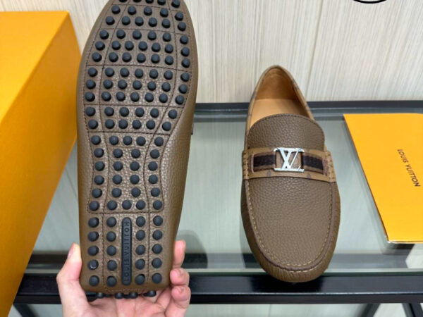 Giày Louis Vuitton Moccasin Nâu Da Nhăn Viền Monogram