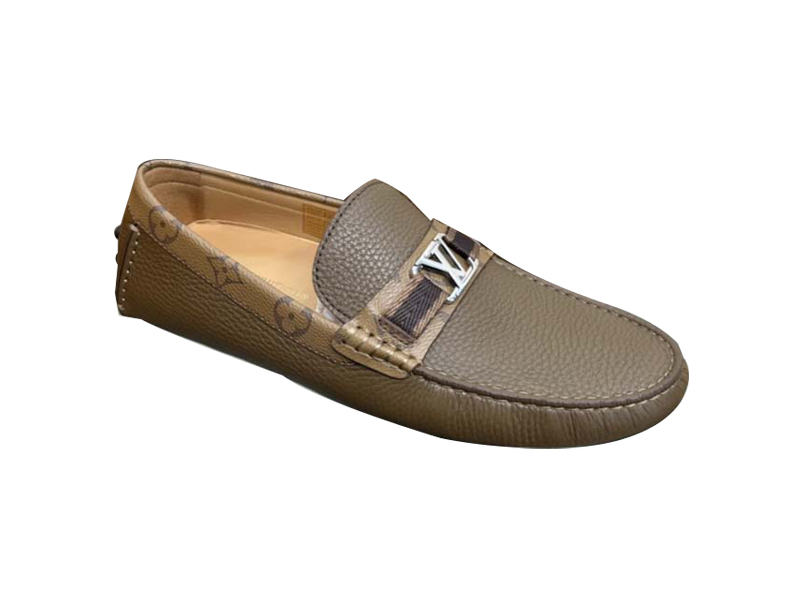 Giày Louis Vuitton Moccasin Nâu Da Nhăn Viền Monogram