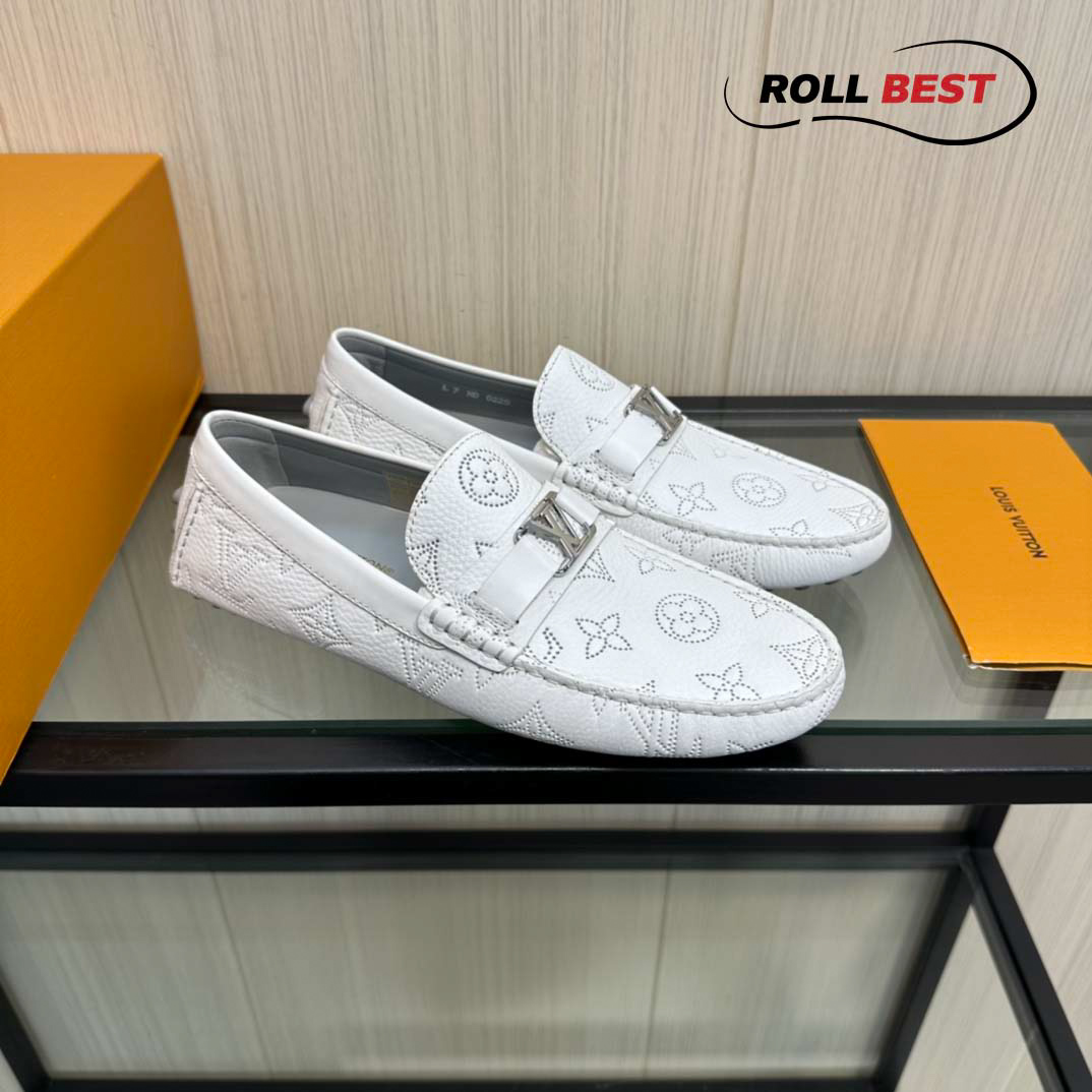 Giày Louis Vuitton Moccasin Trắng Vân Monogram Chìm