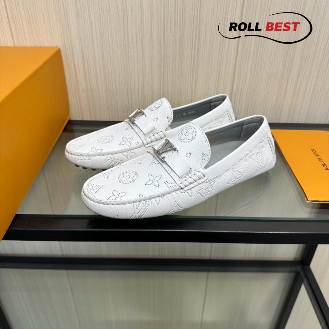 Giày Louis Vuitton Moccasin Trắng Vân Monogram Chìm