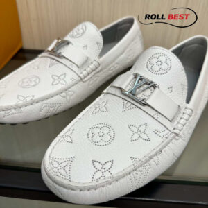 Giày Louis Vuitton Moccasin Trắng Vân Monogram Chìm