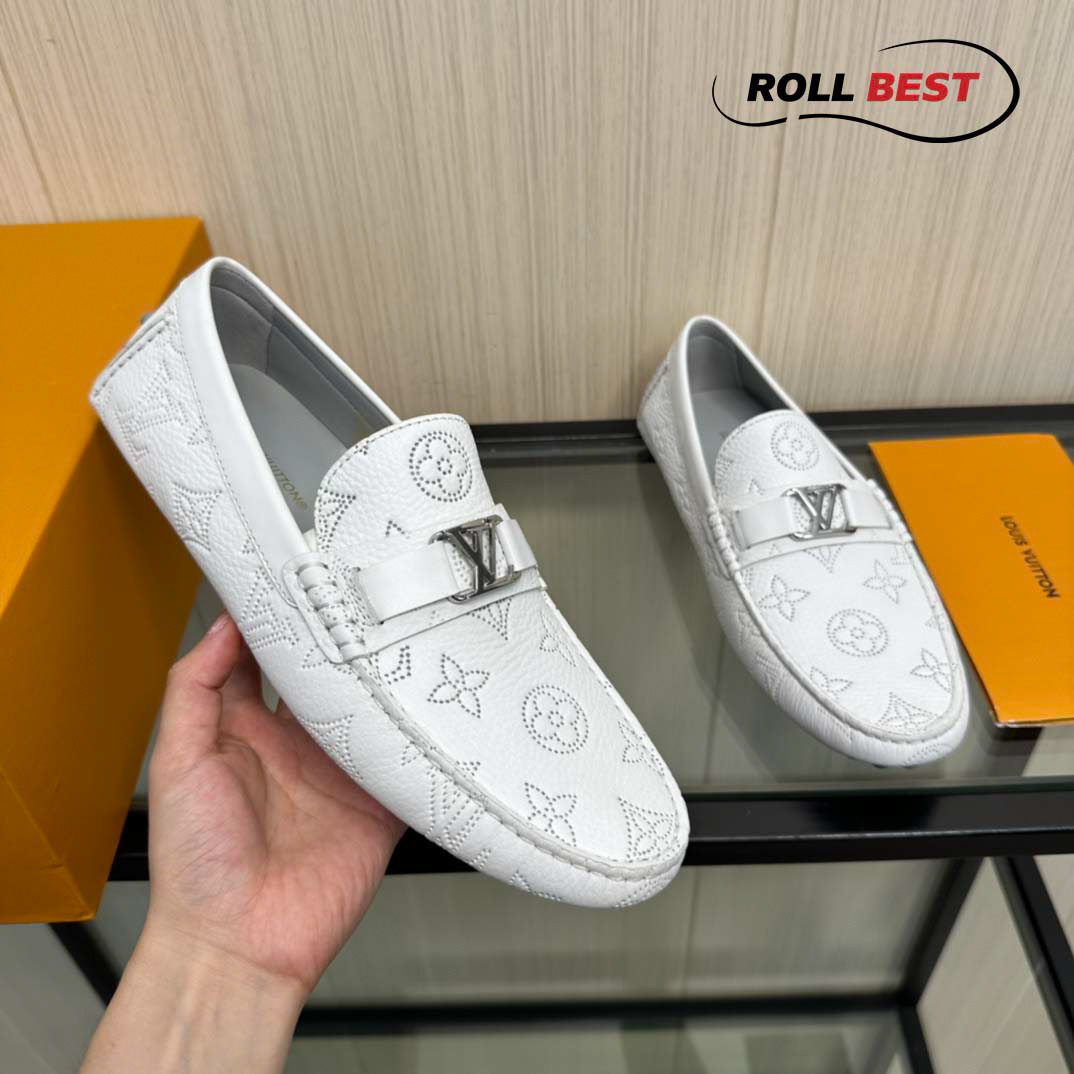 Giày Louis Vuitton Moccasin Trắng Vân Monogram Chìm