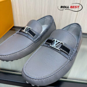 Giày Louis Vuitton Moccasin Xám Da Nhăn Viền Monogram